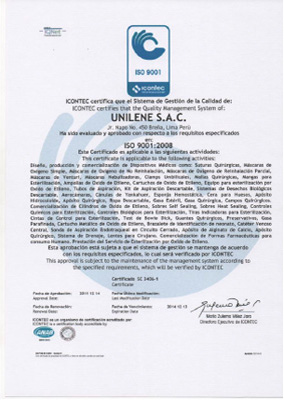 Certificado ISO 9001 de Unilene